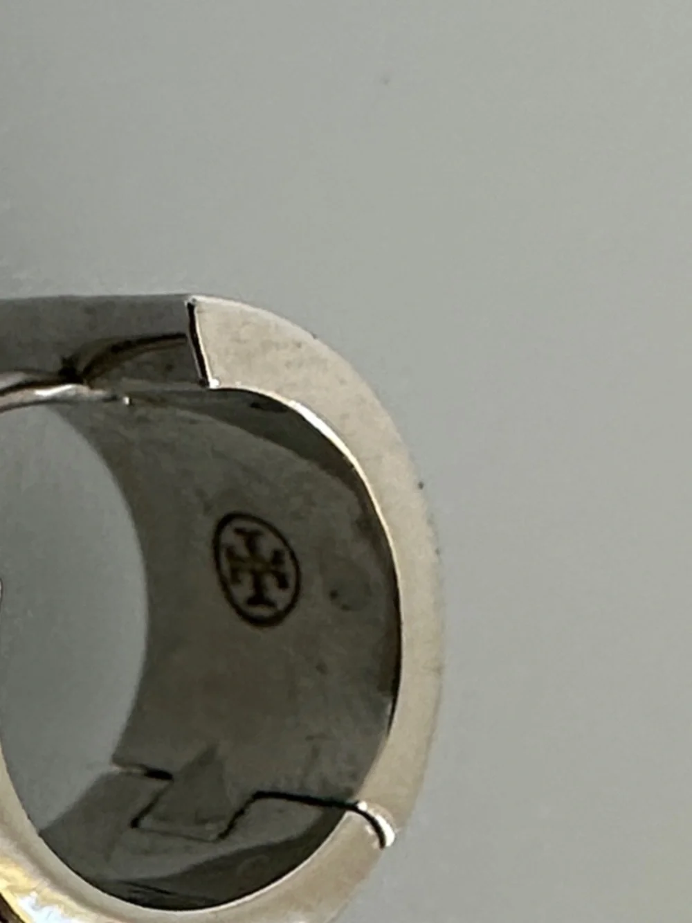 Tory Burch Silver Logo Hinge Hoop Earrings